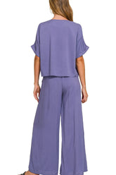 Round Neck T-Shirt and Wide Leg Pants Set ZENANA